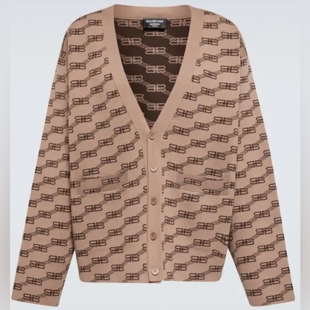 BALENCIAGA Unisex Logo Intarsia-Knit Cardigan NWT